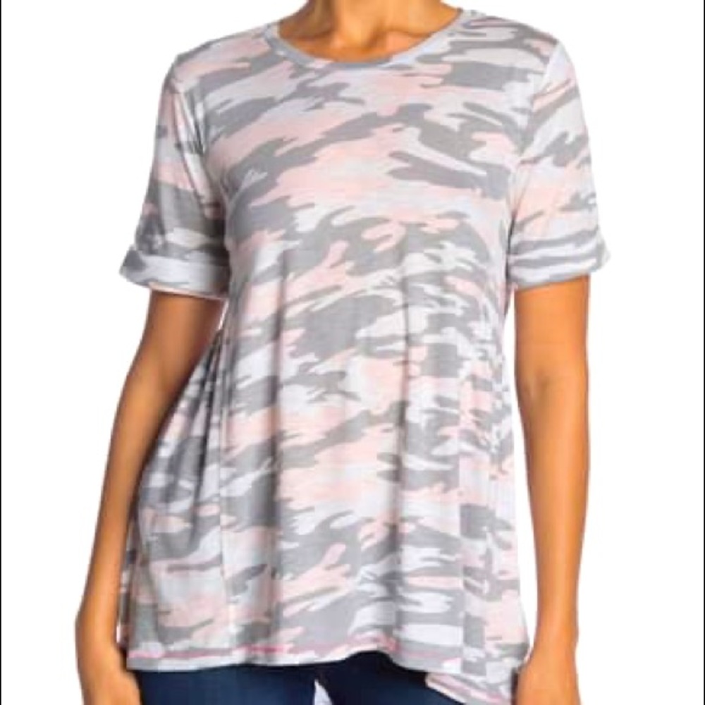Gibson Motherchic Dutchy Roll Sleeve Hi-Low Short Sleeve Tee Shirt Camo NWT XS